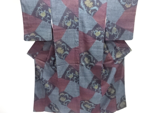 JAPANESE KIMONO / ANTIQUE KIMONO / TAISHO ROMAN STYLE / SILK / YUKI TSUMUGI / WOVEN TACHIBANA & KIKU PATTERN